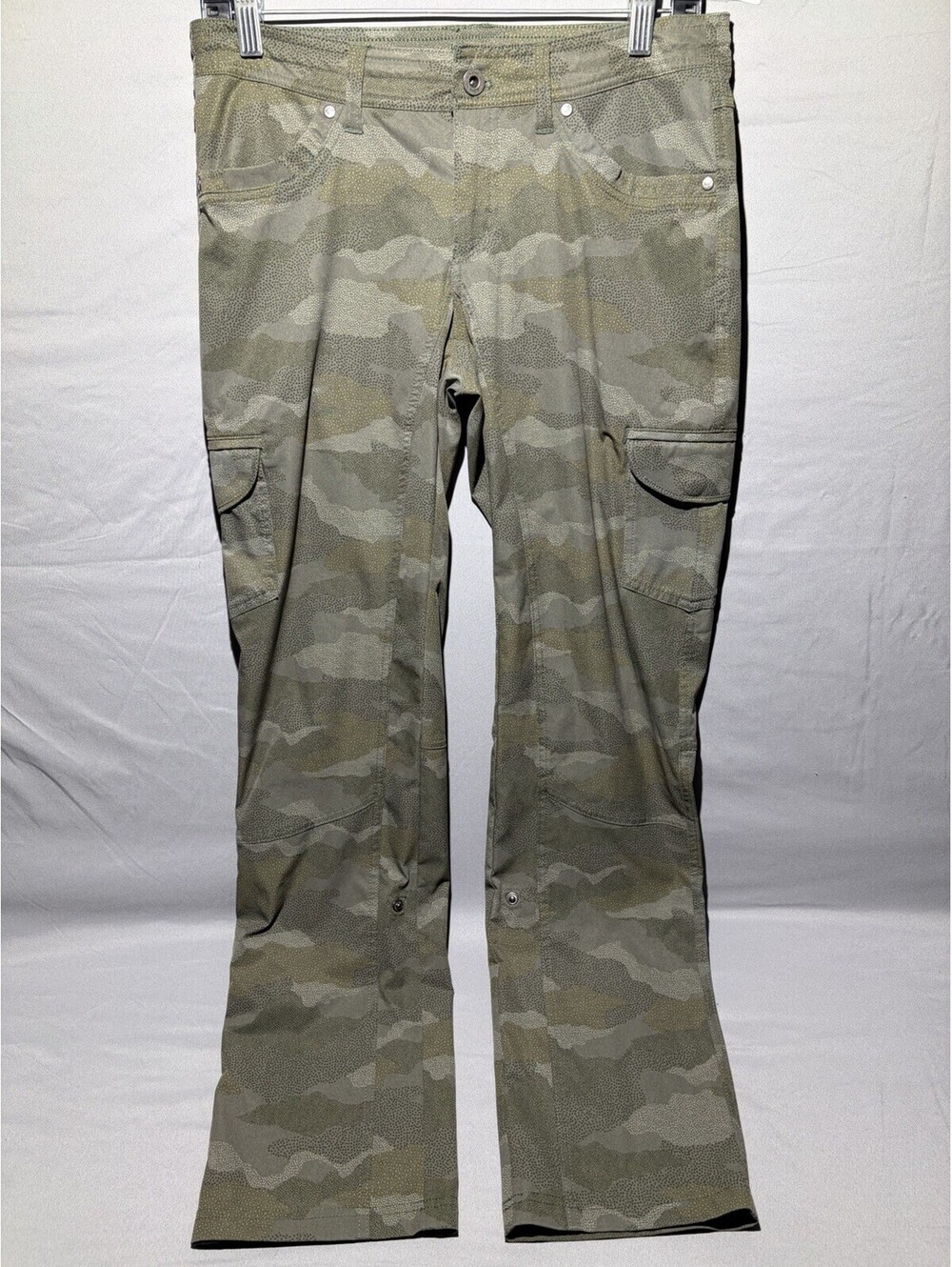 Kuhl Freeflex Roll-Up Pants Womens 6 Green Camo Cargo Outdoors - Massively RARE - Picture 2 of 15